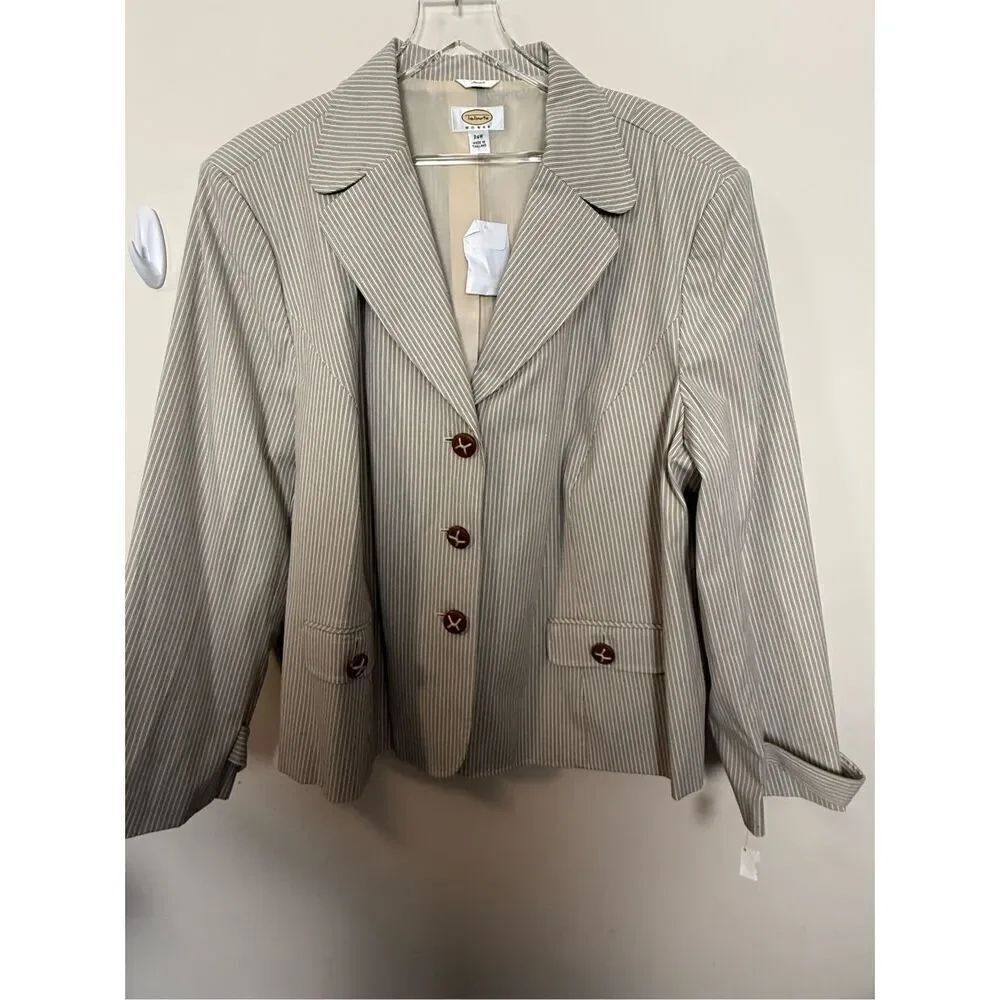 NWT Vintage Talbots Petites 24W Beige and White Striped Blazer Belted Stretch Y